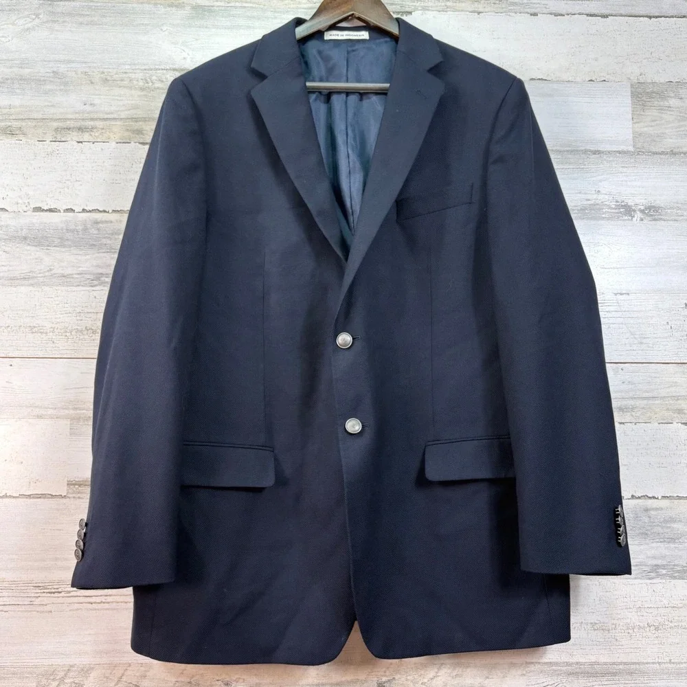 Joseph Abboud Heritage Navy Blue 100% Wool Reda Fabric Blazer Sport Coat 44 Long